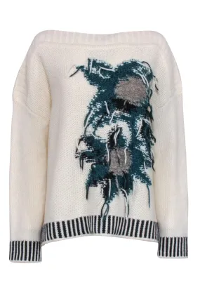 Liu Jo - Ivory Knit Sweater w/Abstract Print Front Sz L