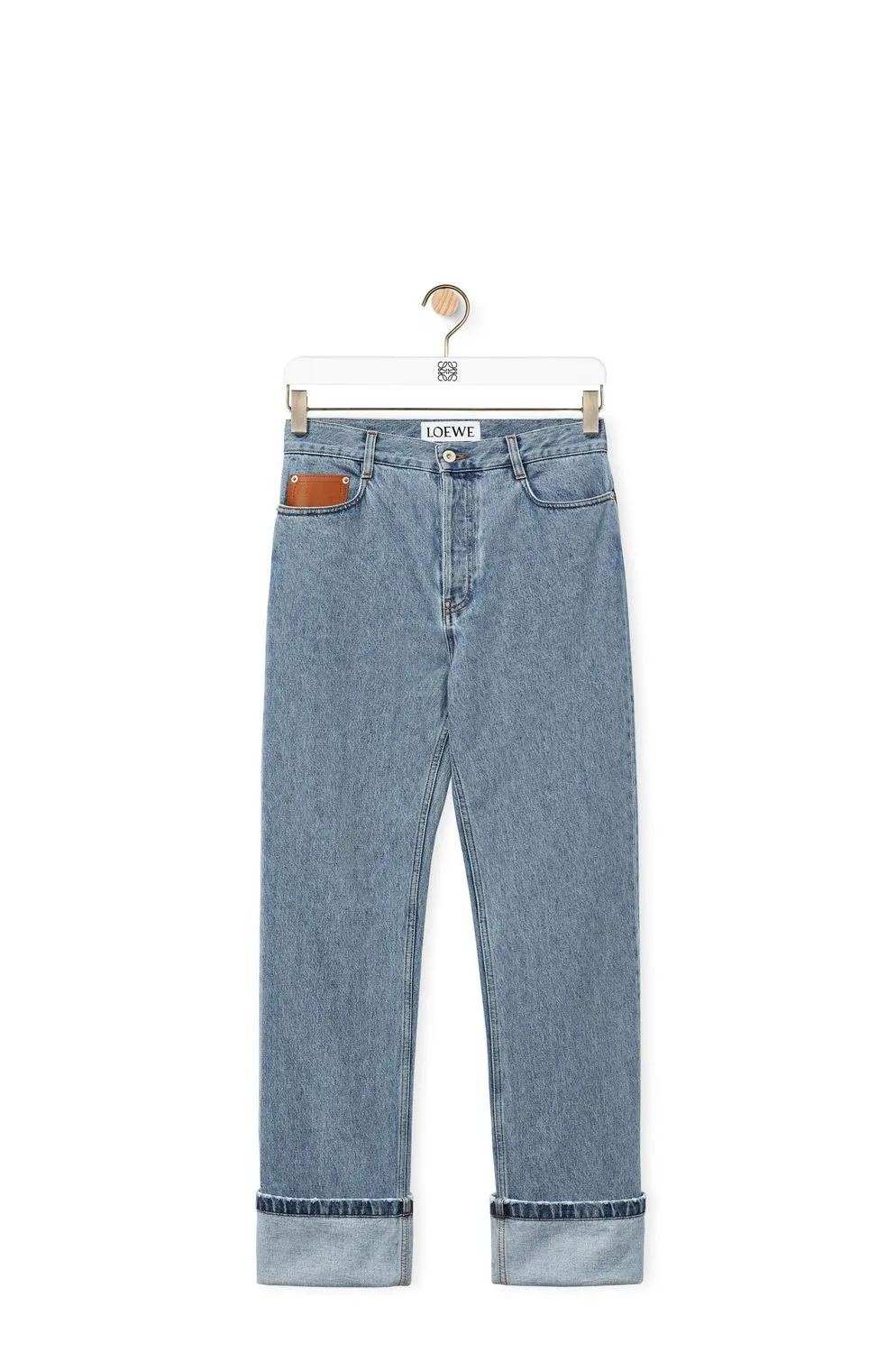 LOEWE Lightweight Cotton Fisherman Turn-Up Jeans for Men in Light Denim for FW23