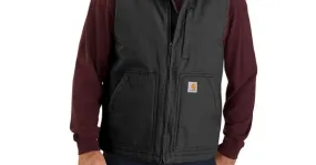 Loose Fit Washed Duck Sherpa Lined Mock Neck Vest - Black, XXLarge