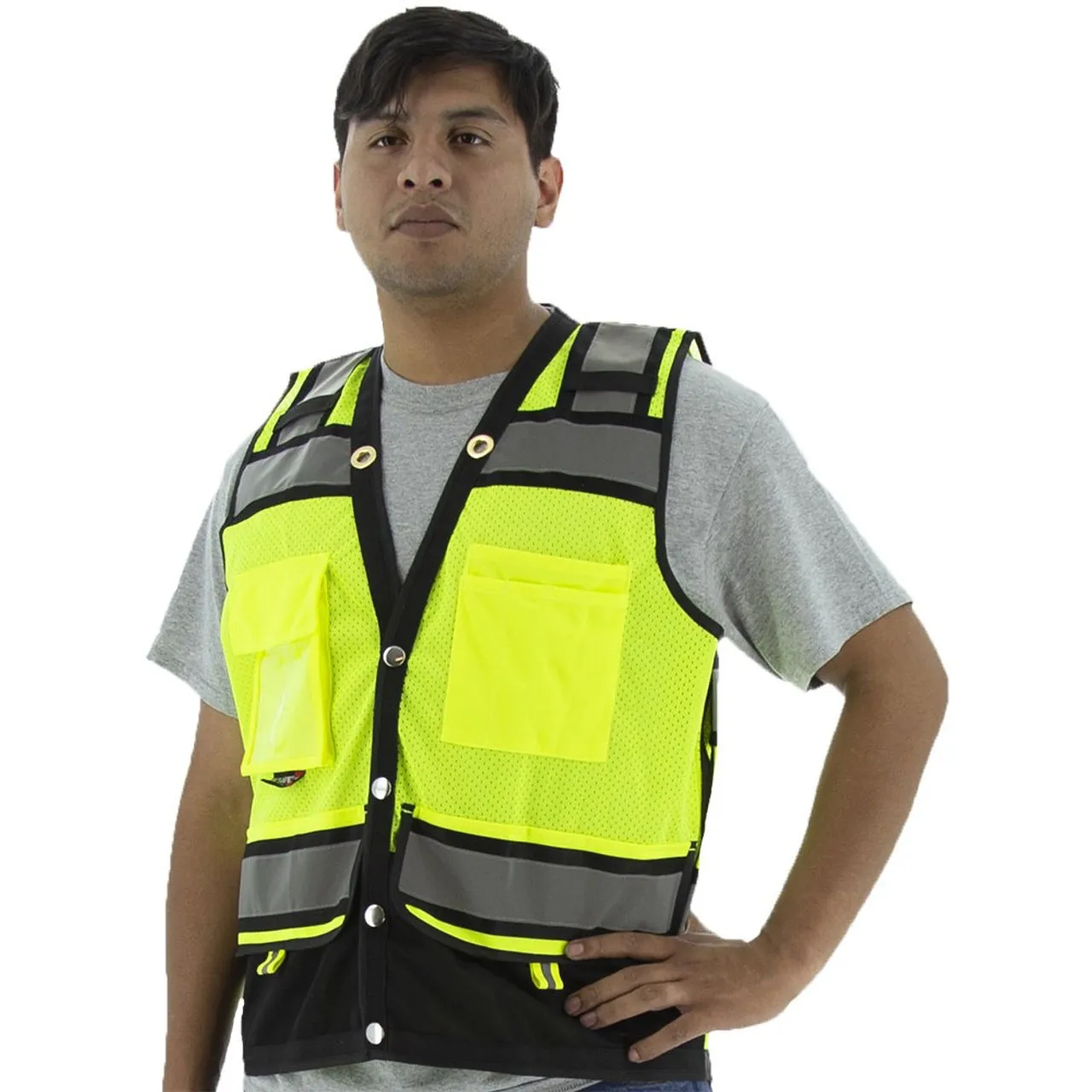 Majestic Class 2 Hi Vis Yellow Heavy Duty Surveyors Vest with Contrasting Trim 75-3237