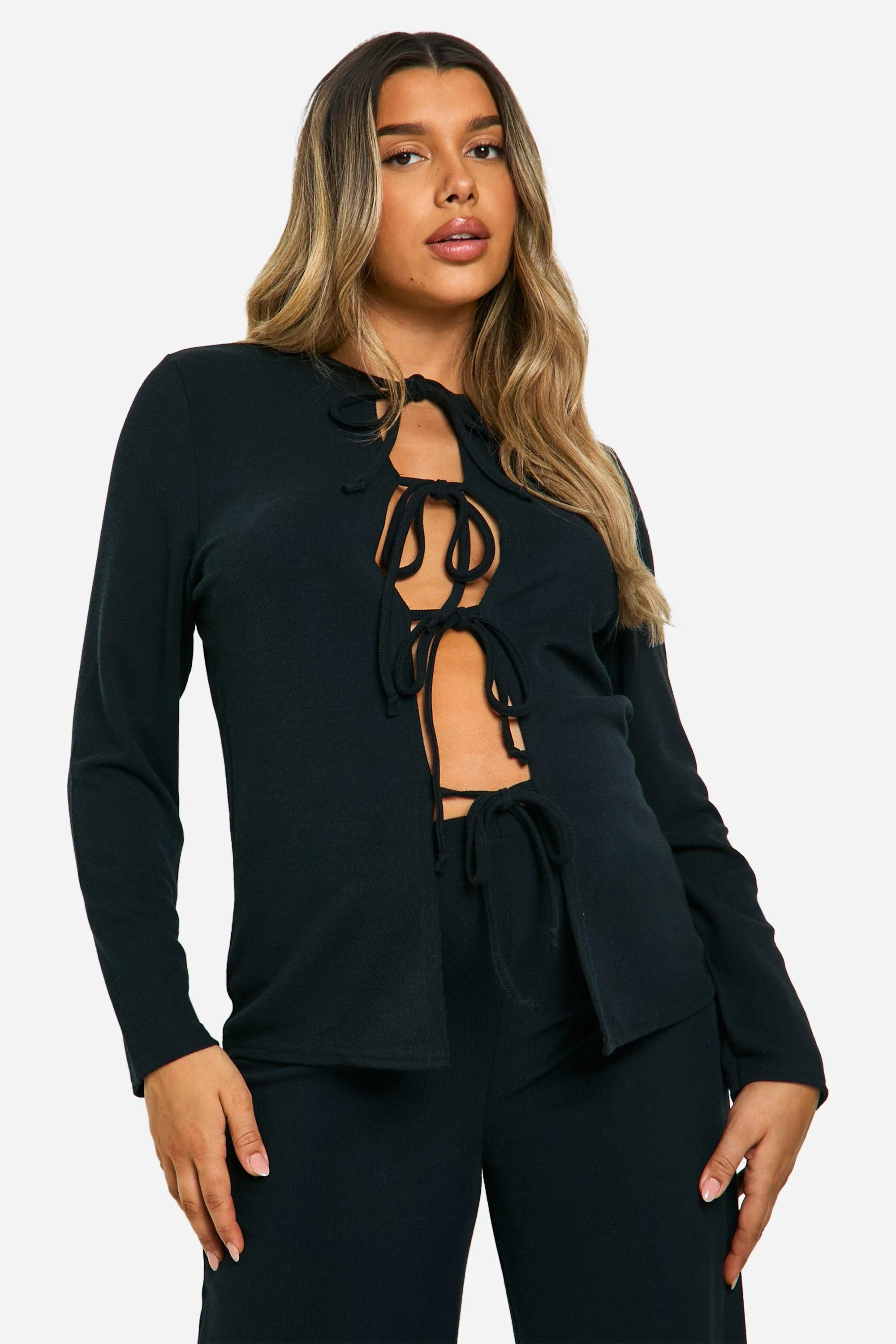 Maternity Textured Rib Tie Front Detail Cardigan