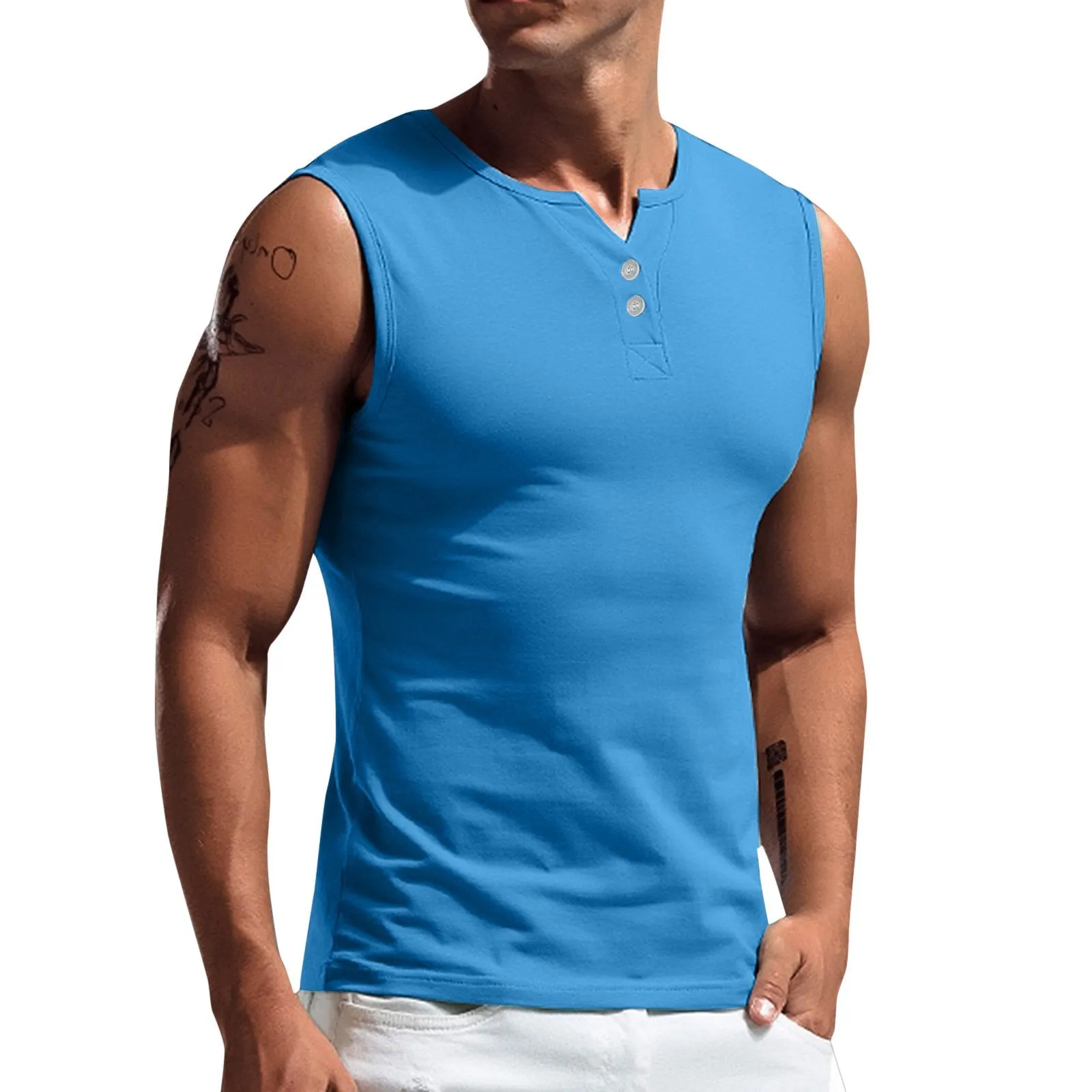 Men's Buttons Sleeveless Sports Casual Tank Top 93982877Z