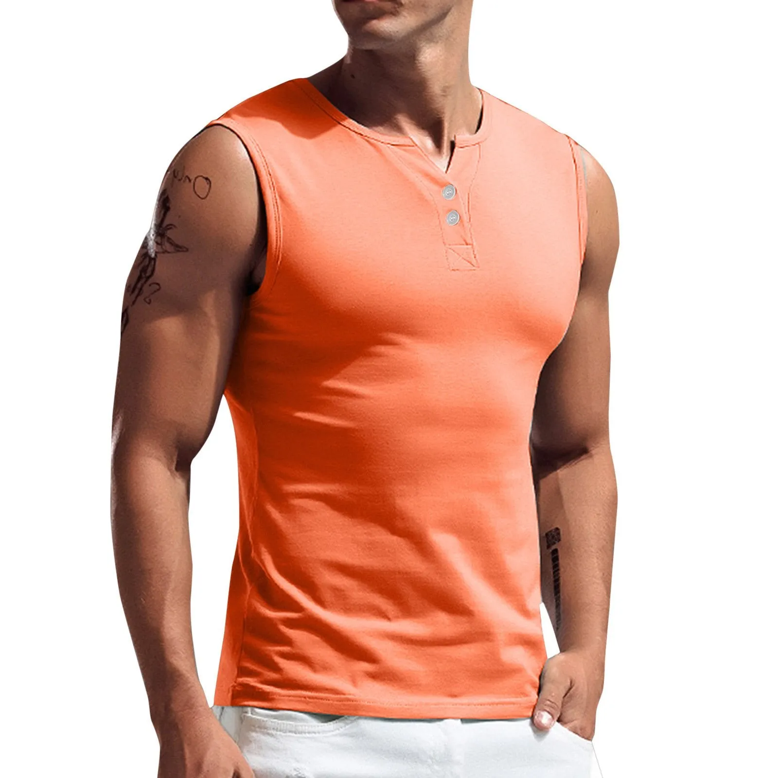 Men's Buttons Sleeveless Sports Casual Tank Top 93982877Z