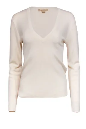 Michael Kors - Cream Cashmere V-Neck Sweater Sz L