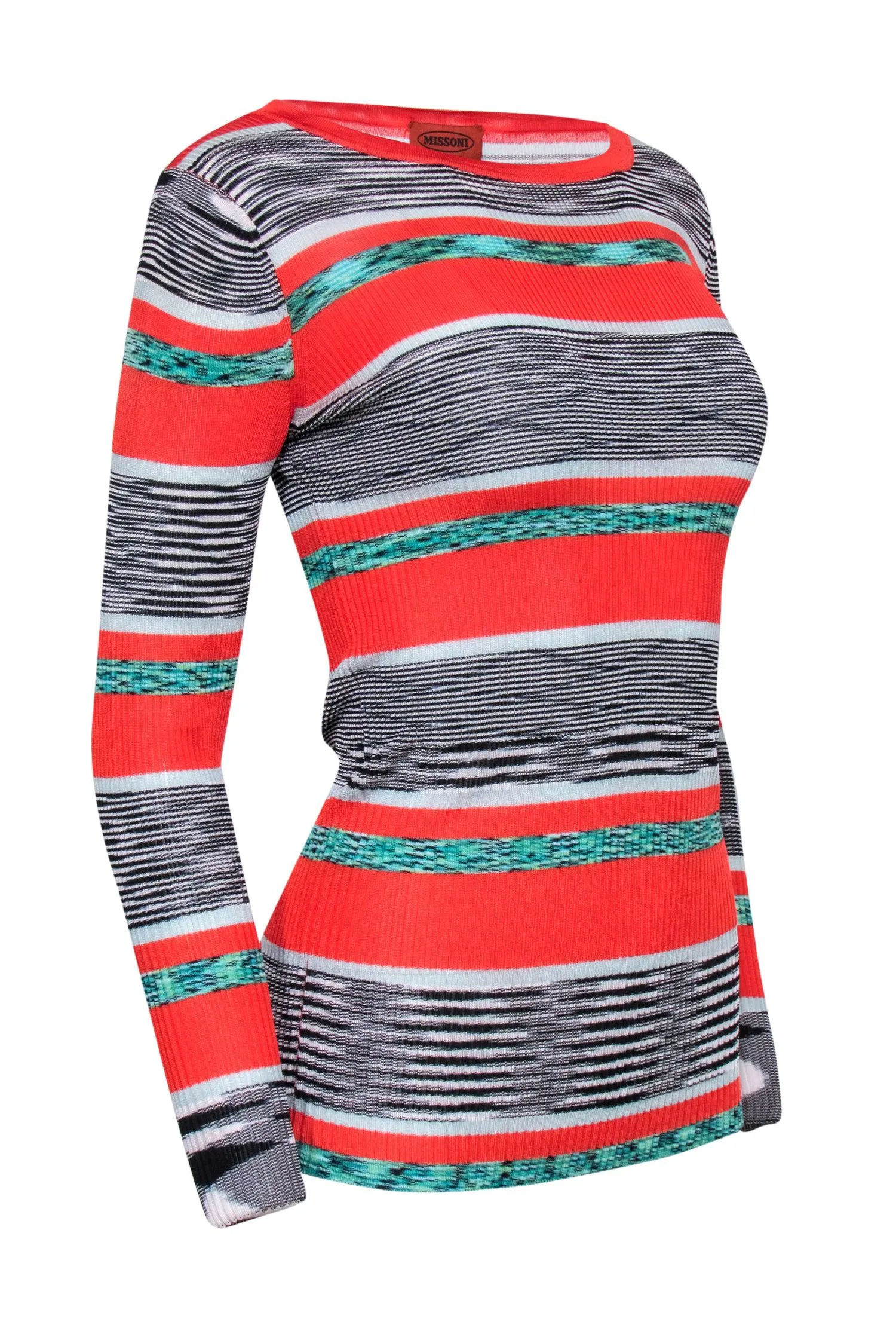 Missoni - Red, Black, & White Knit Sweater w/ Classic Striped Design Sz M