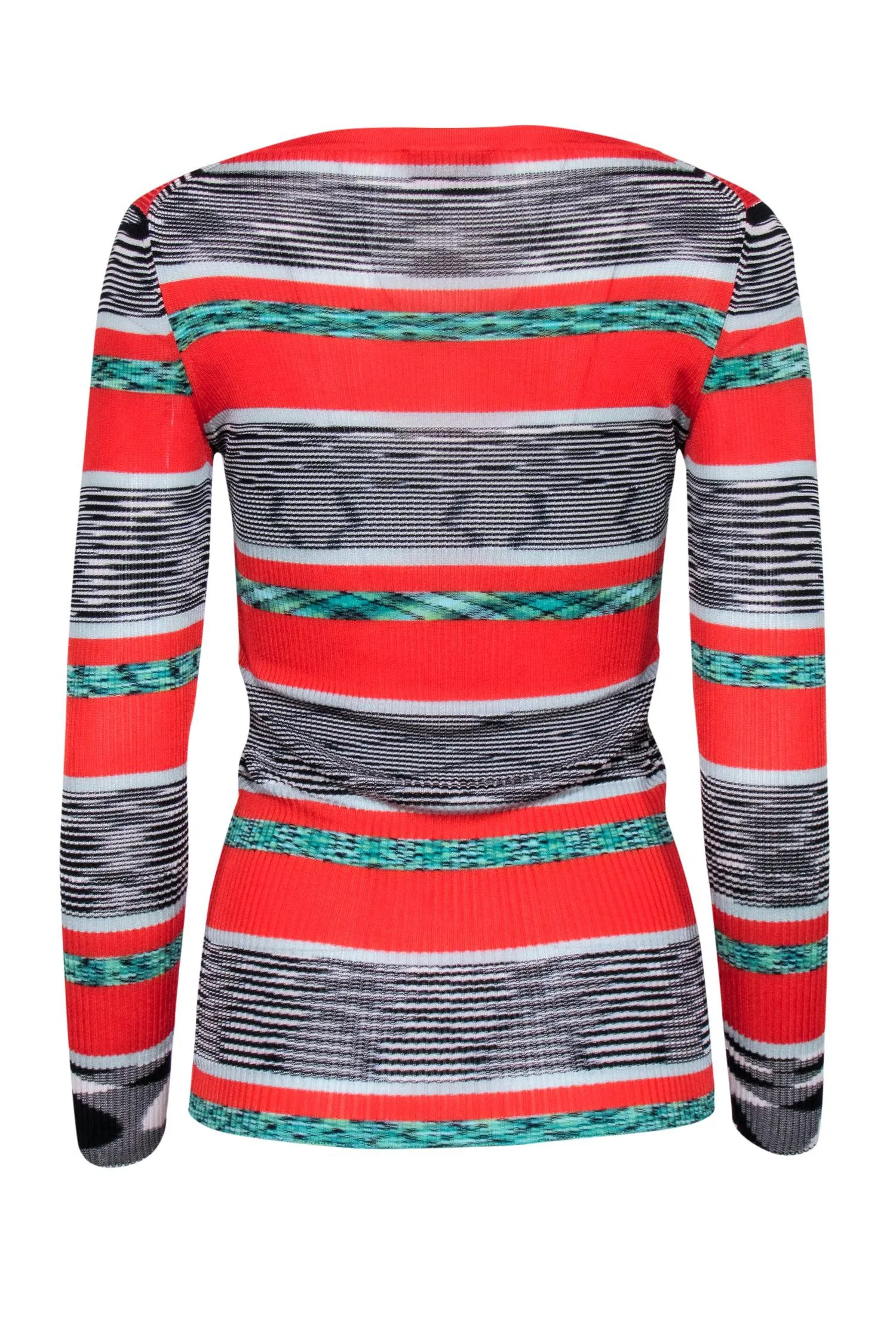 Missoni - Red, Black, & White Knit Sweater w/ Classic Striped Design Sz M