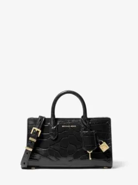 MK Scarlett Extra-Small Crocodile Embossed Leather Crossbody Bag - Black - Michael Kors