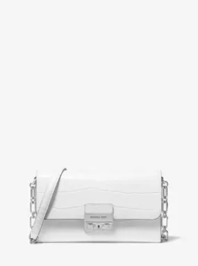 MK Tribeca Large Crocodile Embossed Leather Convertible Crossbody Bag - White - Michael Kors