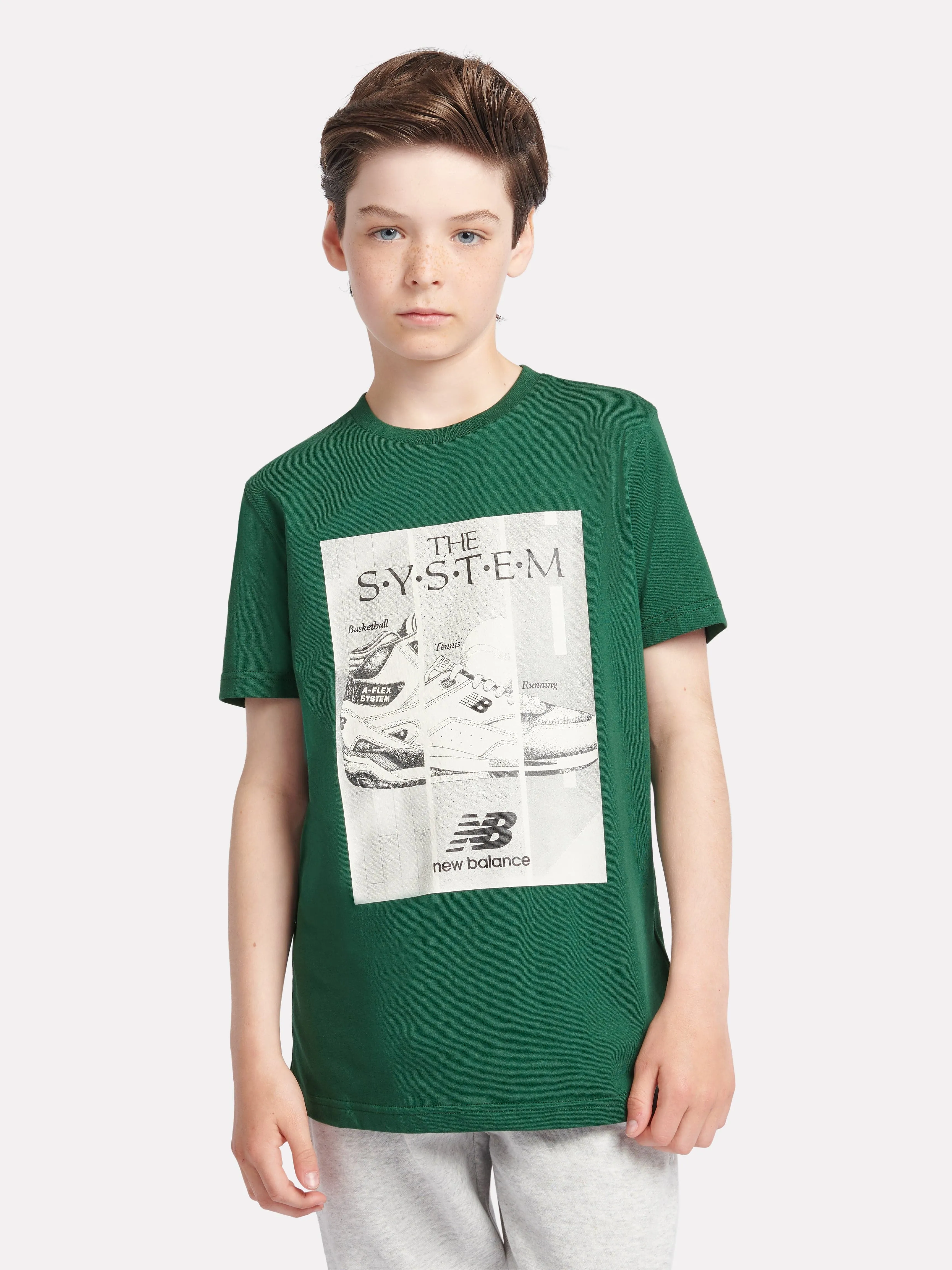 New Balance Boys The System Graphic T-Shirt in Green