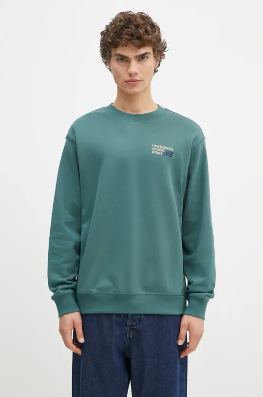 New Balance cotton sweatshirt men's green color smooth MT41547NUS