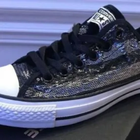 New Converse All Star Chuck Taylor Low SEQUIN Ox Black S...