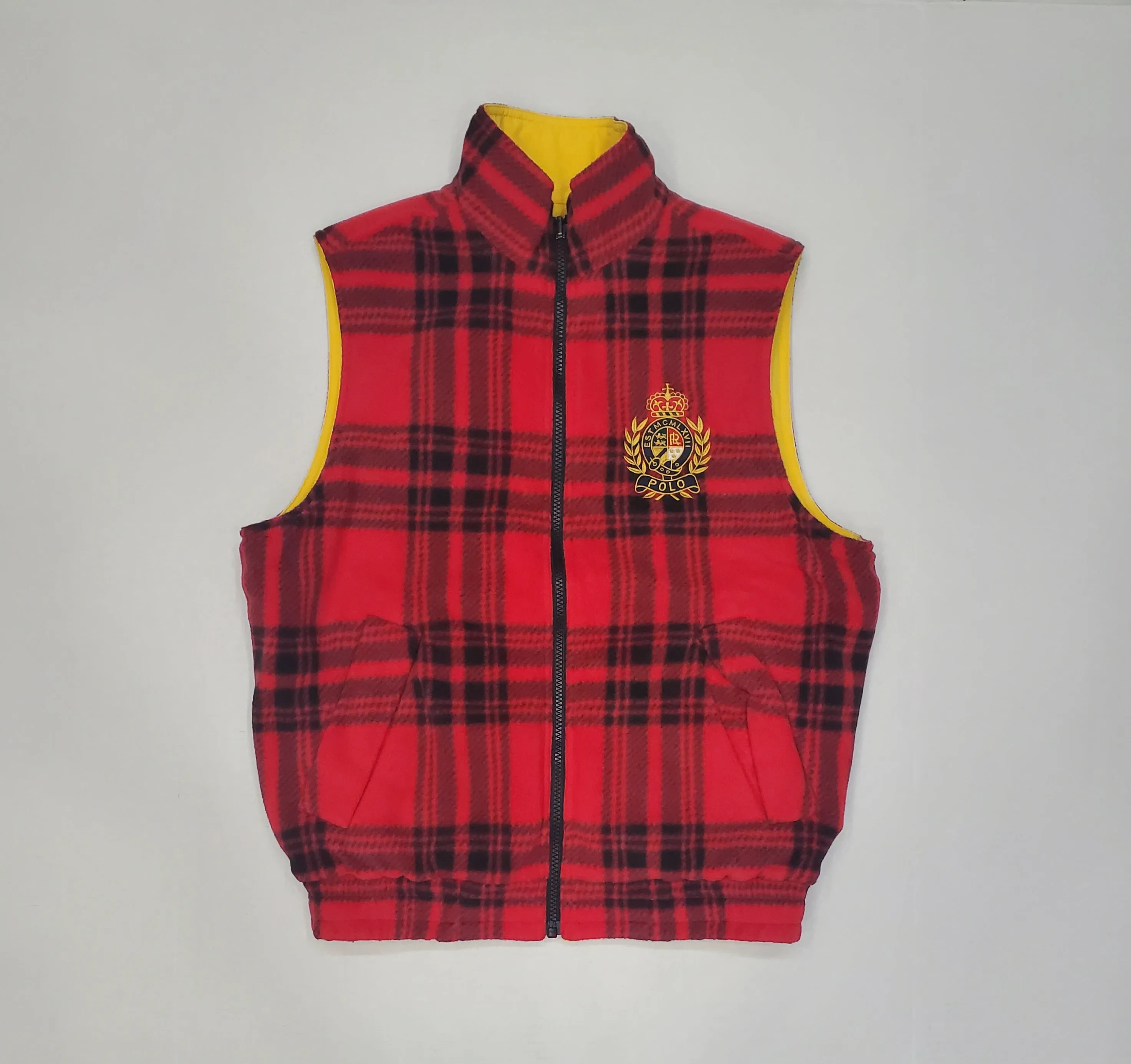 Nwt Polo Ralph Lauren Yellow /Plaid Reversible Crest Polo Sport Snow Beach Vest