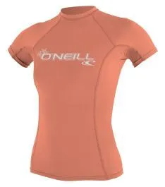 O'Neill Womens Basic Skins Short Sleeve Rash Vest - Light Grapefruit