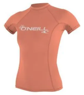 O'Neill Womens Basic Skins Short Sleeve Rash Vest - Light Grapefruit