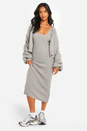 Petite Chunky Knit Dress And Cardigan Co Ord