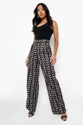 Petite Geo Chain Print Satin Wide Leg Pants