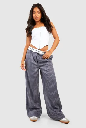 Petite Pinstripe Reverse Waistband Wide Leg Pants