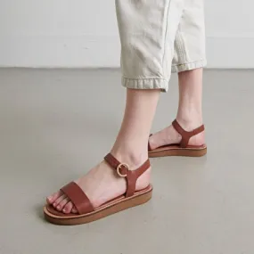 Platform sandals in cognac leather