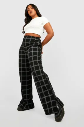 Plus Flannel Print Basic Jersey Knit Wide Leg Pants