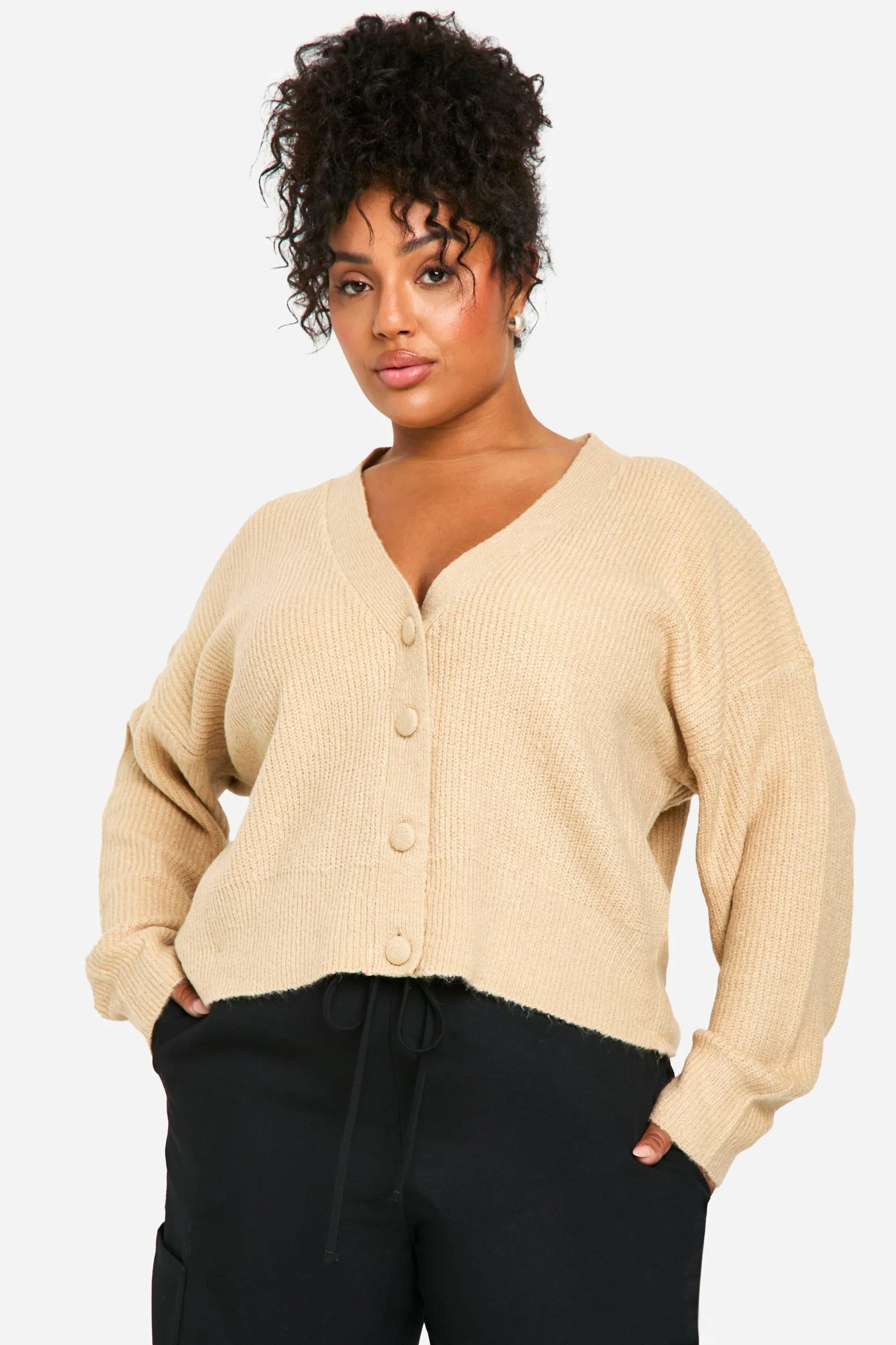 Plus Soft Knit Button Oversized Cardigan