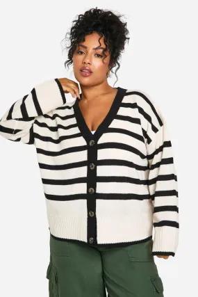 Plus V Neck Stripped Cardigan