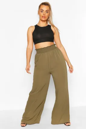 Plus Woven Shirred Waist Wide Leg Pants