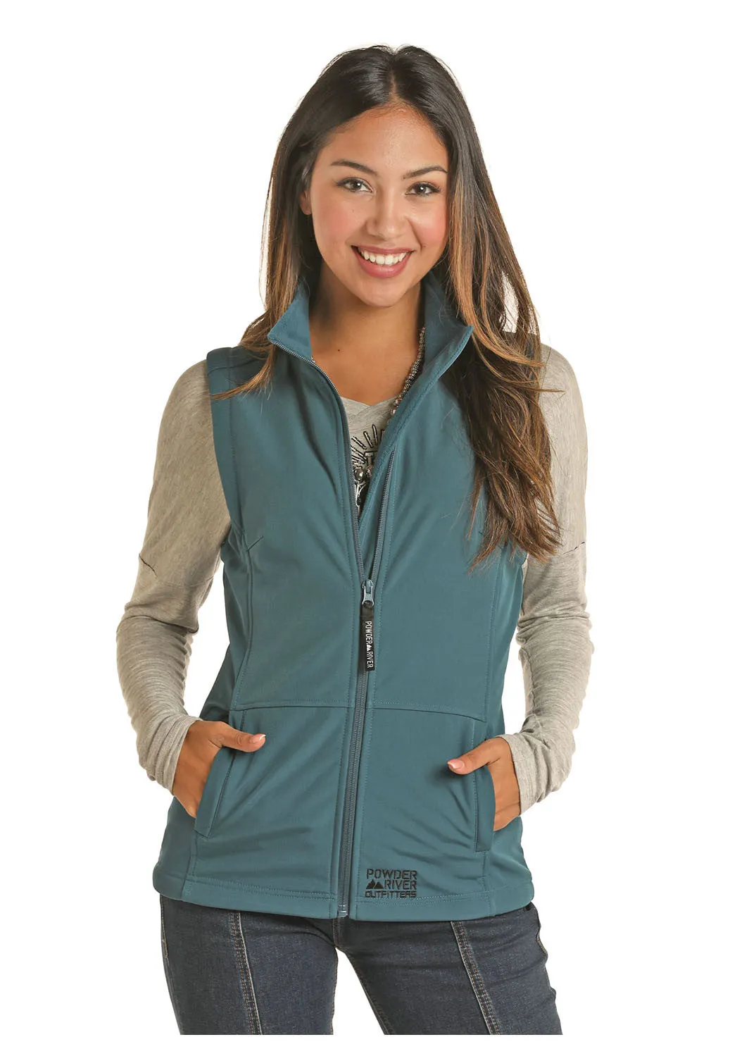 Powder River Women's Teal Softshell Zip Front Western Vest