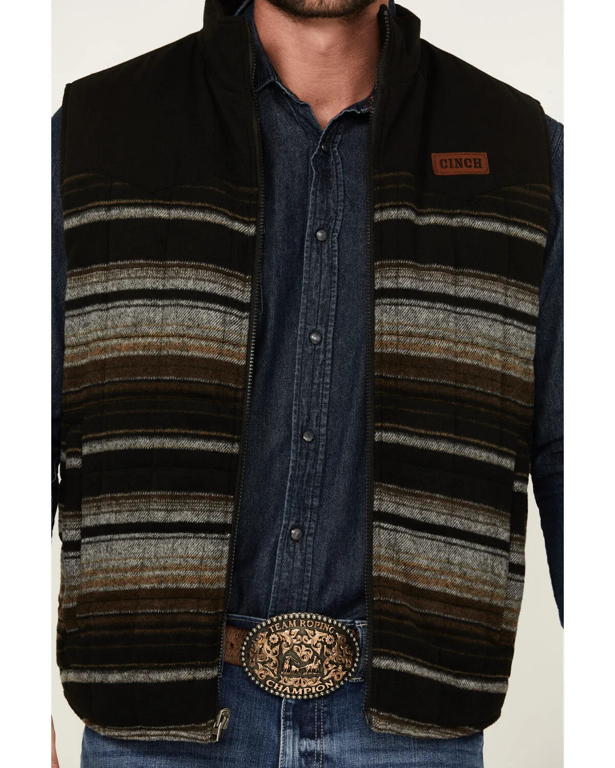 Product Name:  Cinch Men's Canvas Reversible Quilted Striped Zip Vest