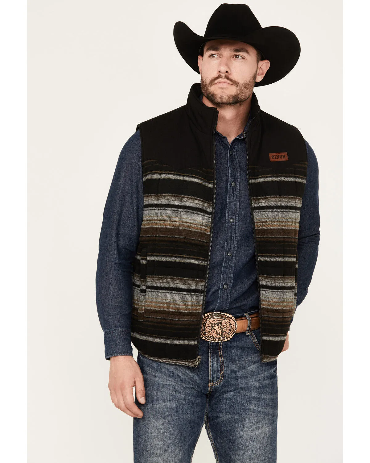 Product Name:  Cinch Men's Canvas Reversible Quilted Striped Zip Vest