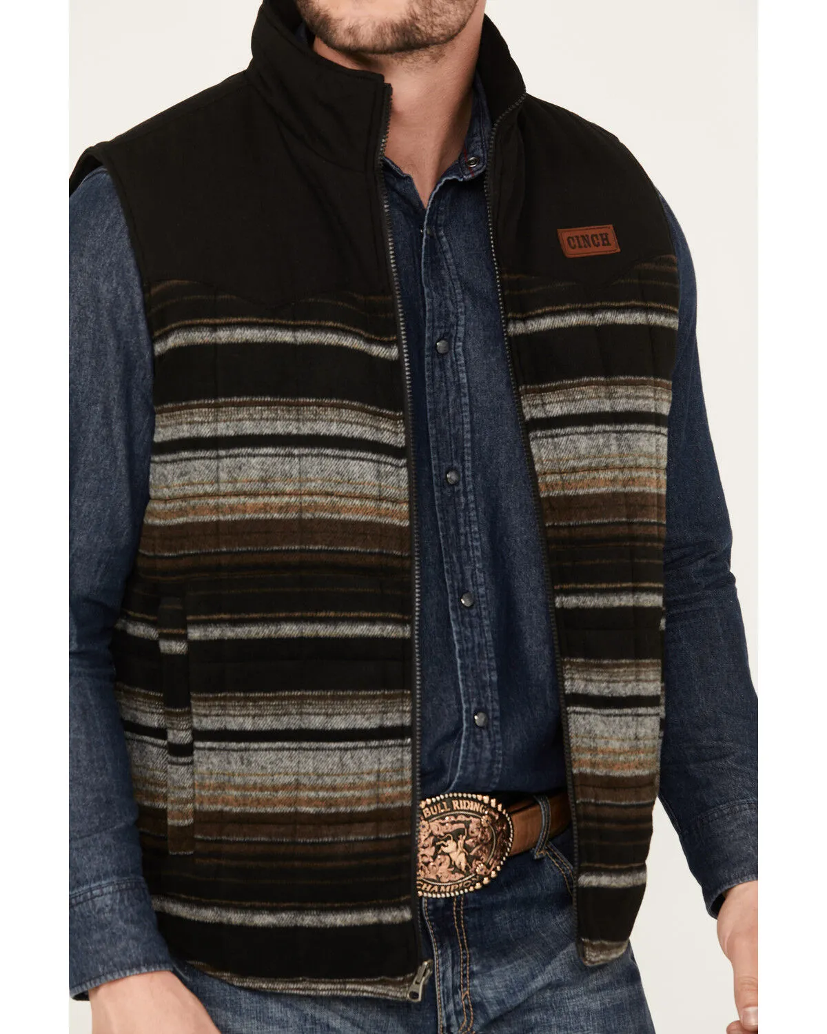 Product Name:  Cinch Men's Canvas Reversible Quilted Striped Zip Vest