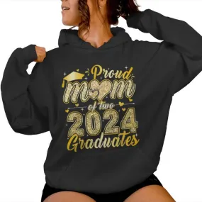 Proud Mom Of Two 2024 Graduates Twins Senior Class Of 2024 Women Hoodie