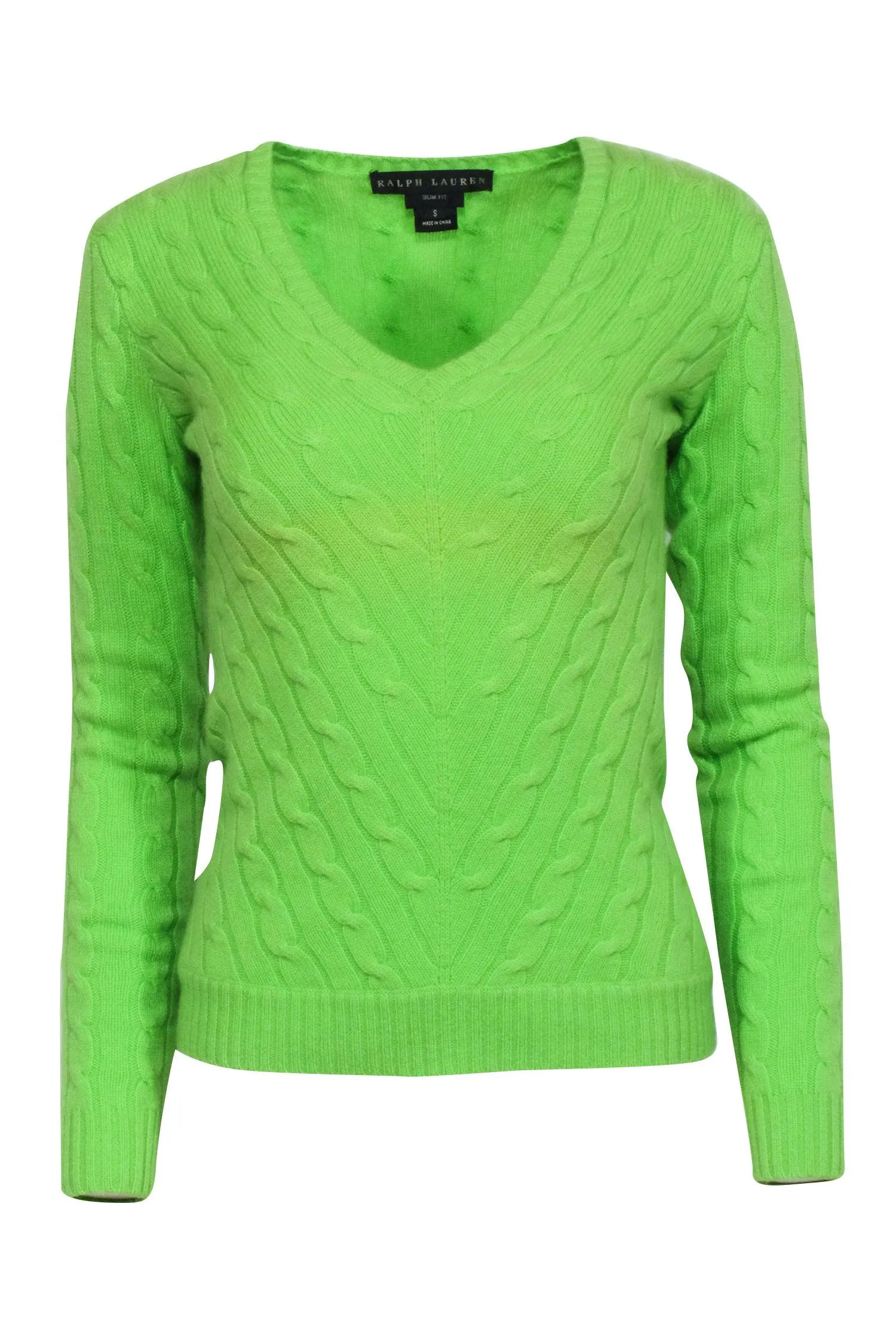 Ralph Lauren - Lime Green Cashmere Cable Knit Sweater Sz S