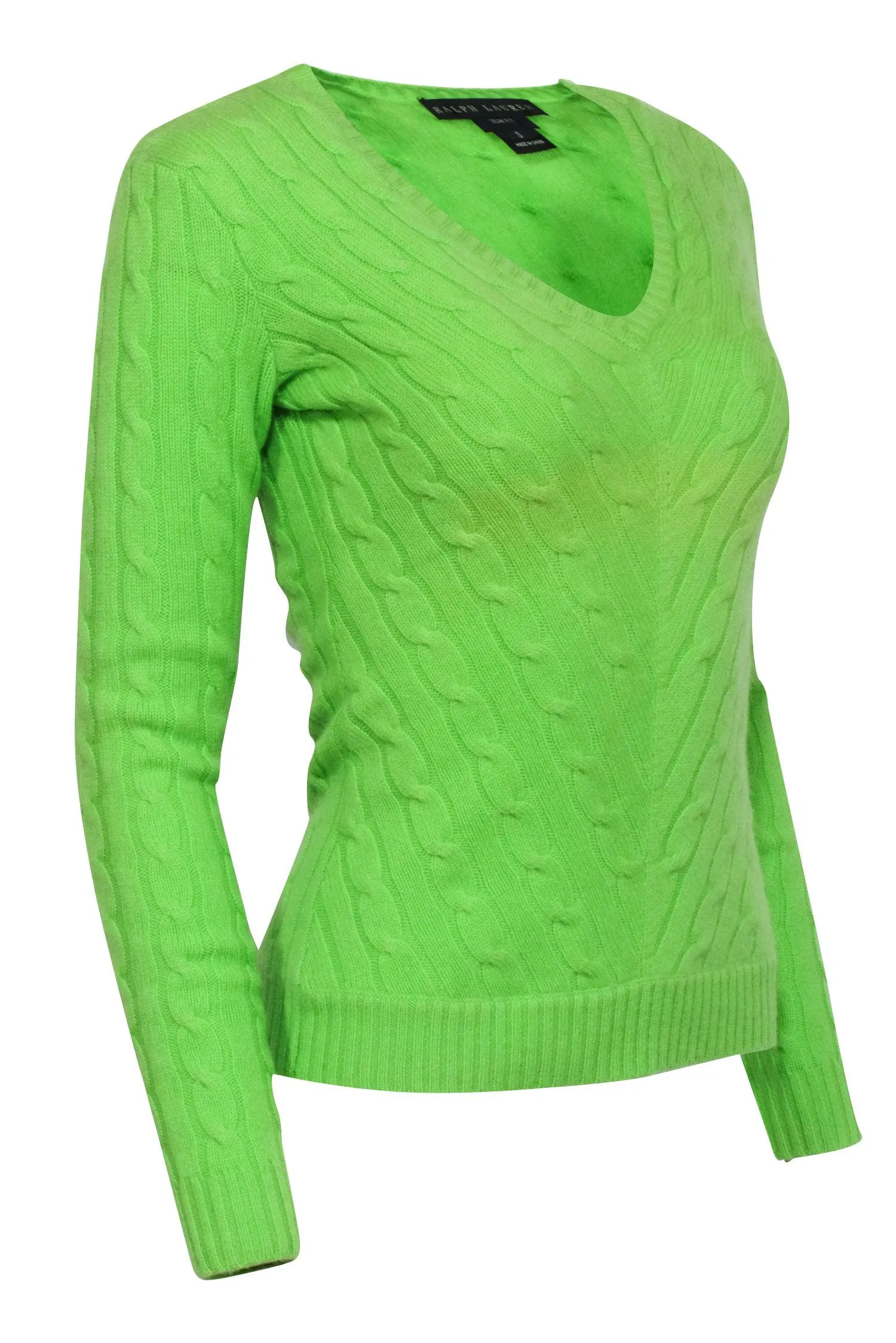 Ralph Lauren - Lime Green Cashmere Cable Knit Sweater Sz S