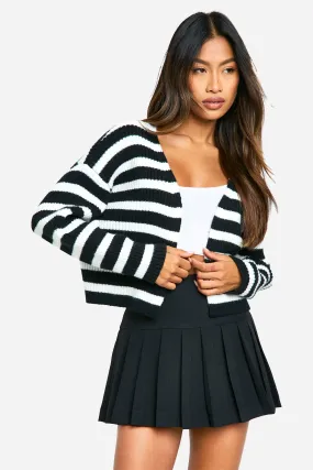 Rib Knitted Striped Crop Cardigan