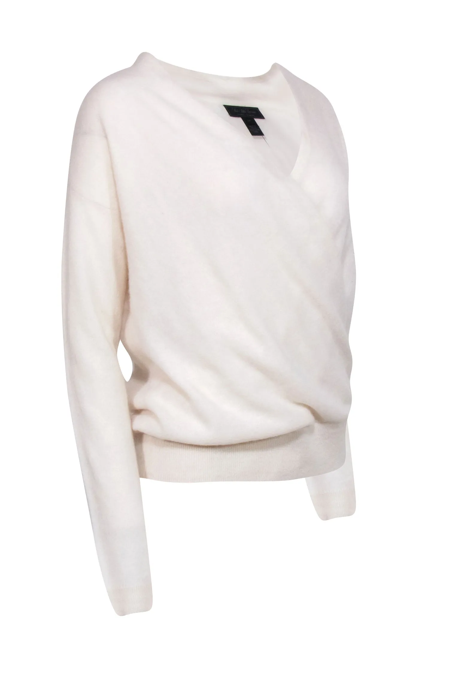 Saks Fifth Avenue  - White Cashmere Faux Wrap Pull-On Sweater Sz SP