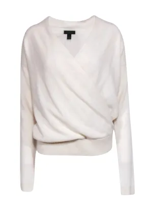 Saks Fifth Avenue  - White Cashmere Faux Wrap Pull-On Sweater Sz SP