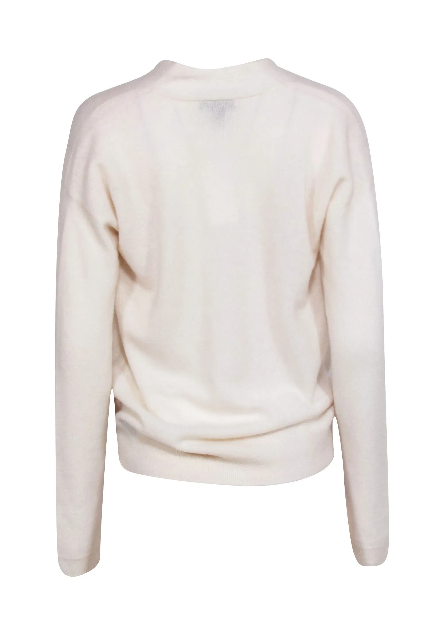 Saks Fifth Avenue  - White Cashmere Faux Wrap Pull-On Sweater Sz SP