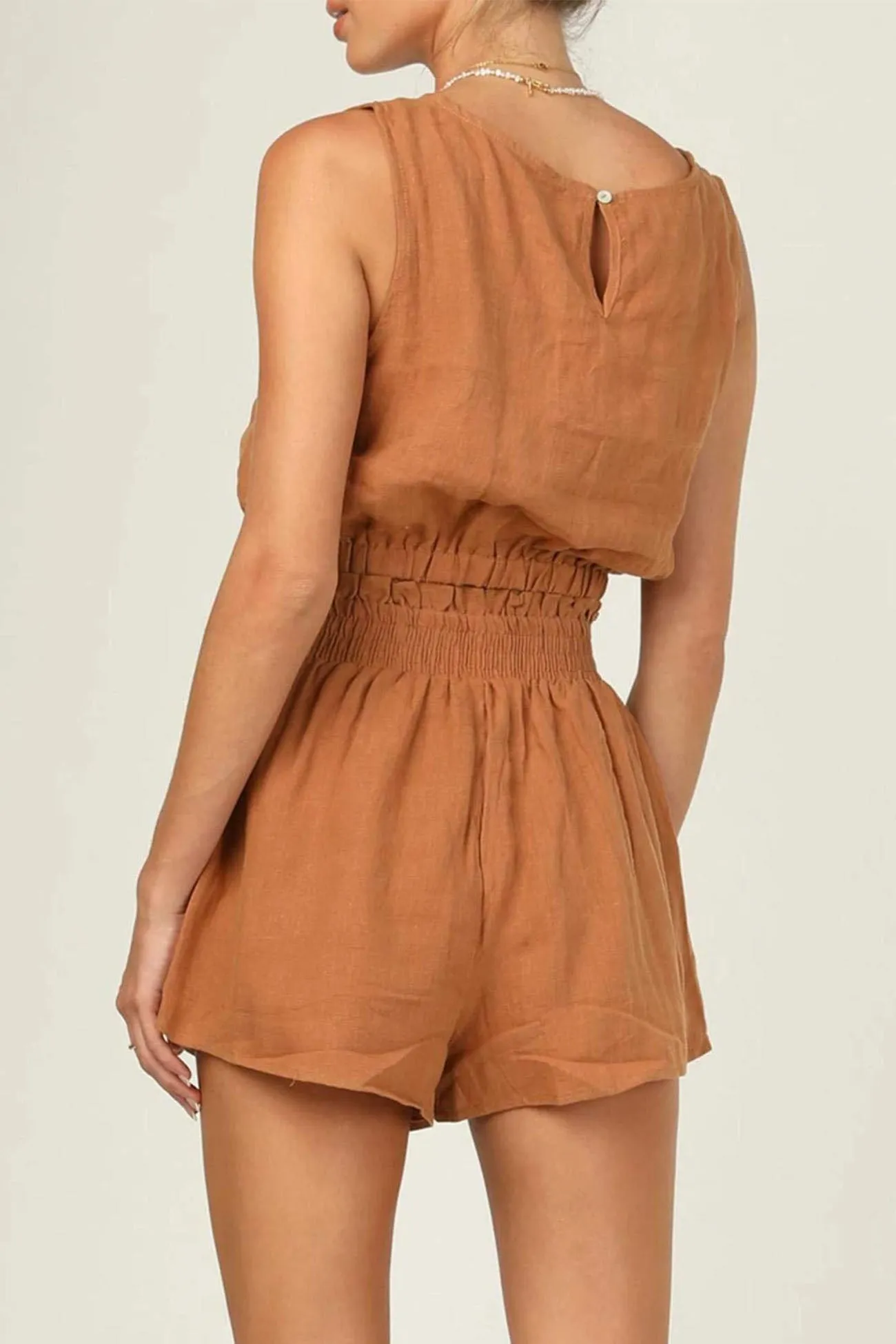 Solid Color Sleeveless Crop Top Shorts Set