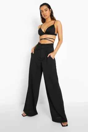 Strappy Detail Waist Woven Wide Leg Pants