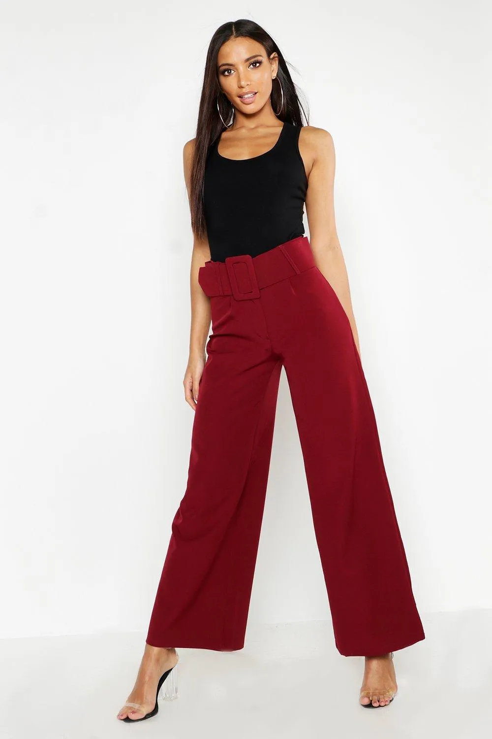 Super High Waisted Belted Wide Leg Pants