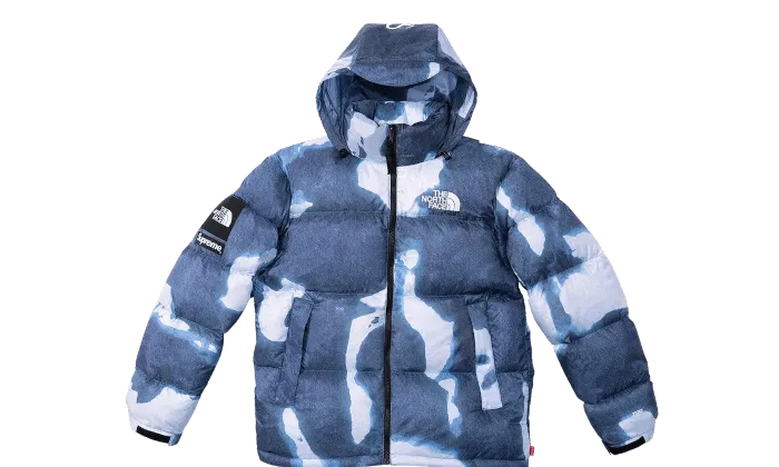 Supreme The North Face Bleached Denim Print Nuptse Jacket Blue