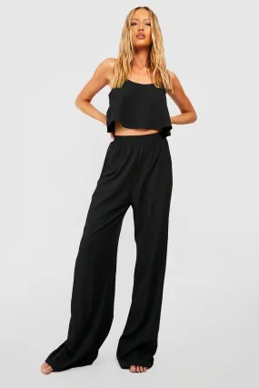 Tall Textured Swing Crop And Wide Leg Pants Set