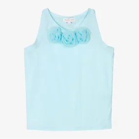 Teen Girls Blue Cotton Sleeveless Top