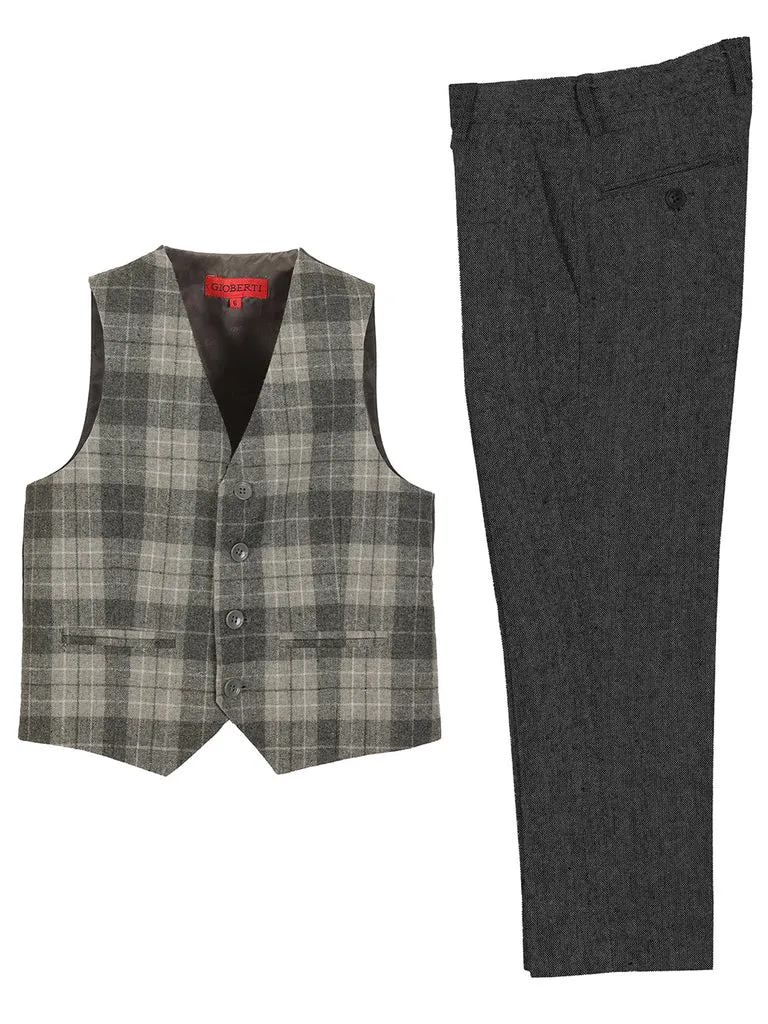 TODDLERS, KIDS AND BOYS 2 PCS PLAID VEST SET