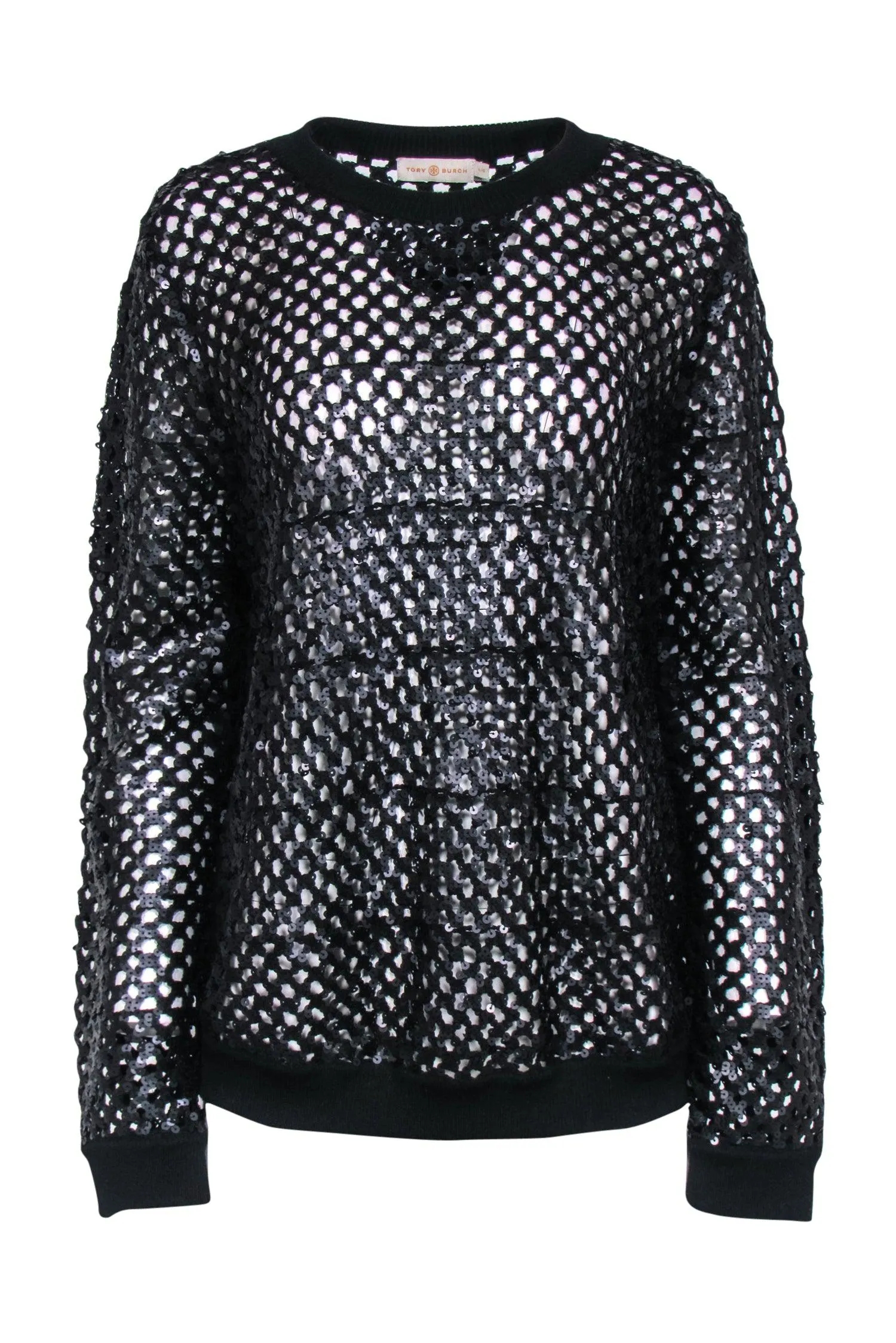 Tory Burch - Black Net Sequined Sweater Sz L