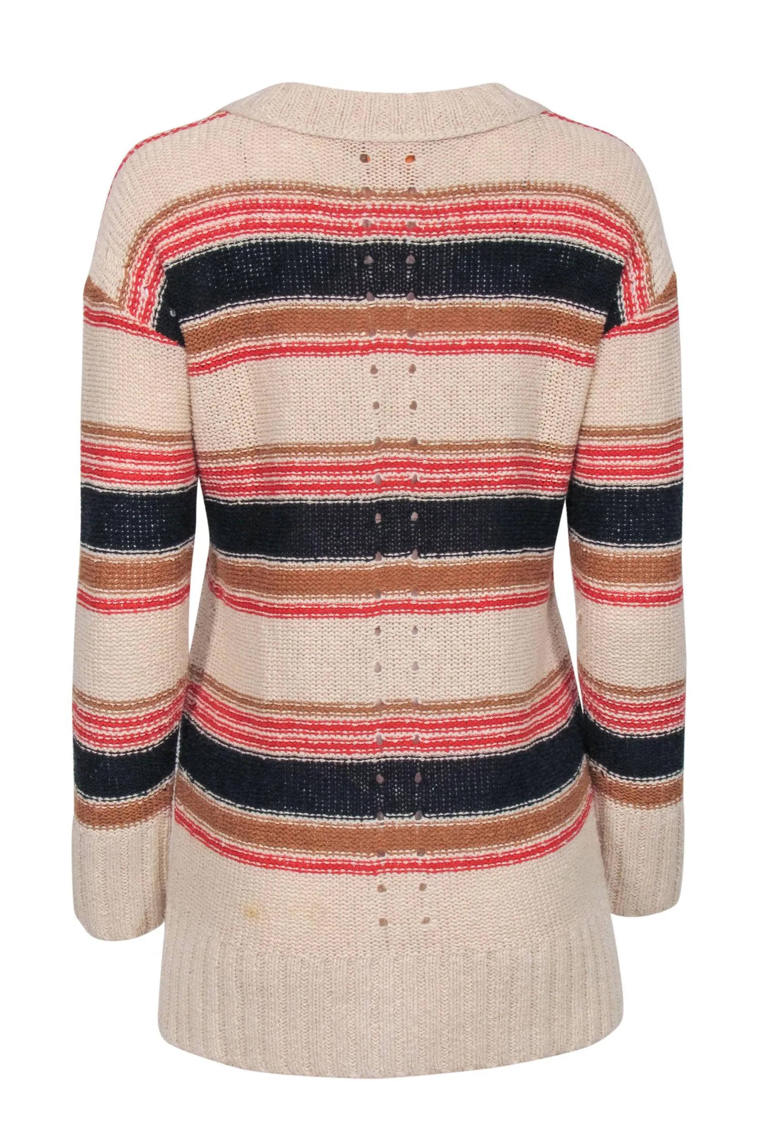 Tory Burch - Cream Navy, & Red Knit Sweater w/ Front Pocket Sz S