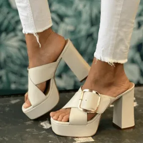 Unisa Ubios Ivory Crossover Platform Heeled Mules