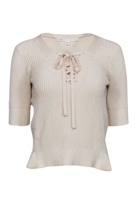 Veronica Beard - Cream Rib Knit Sweater w/ Lace Up Front Sz S