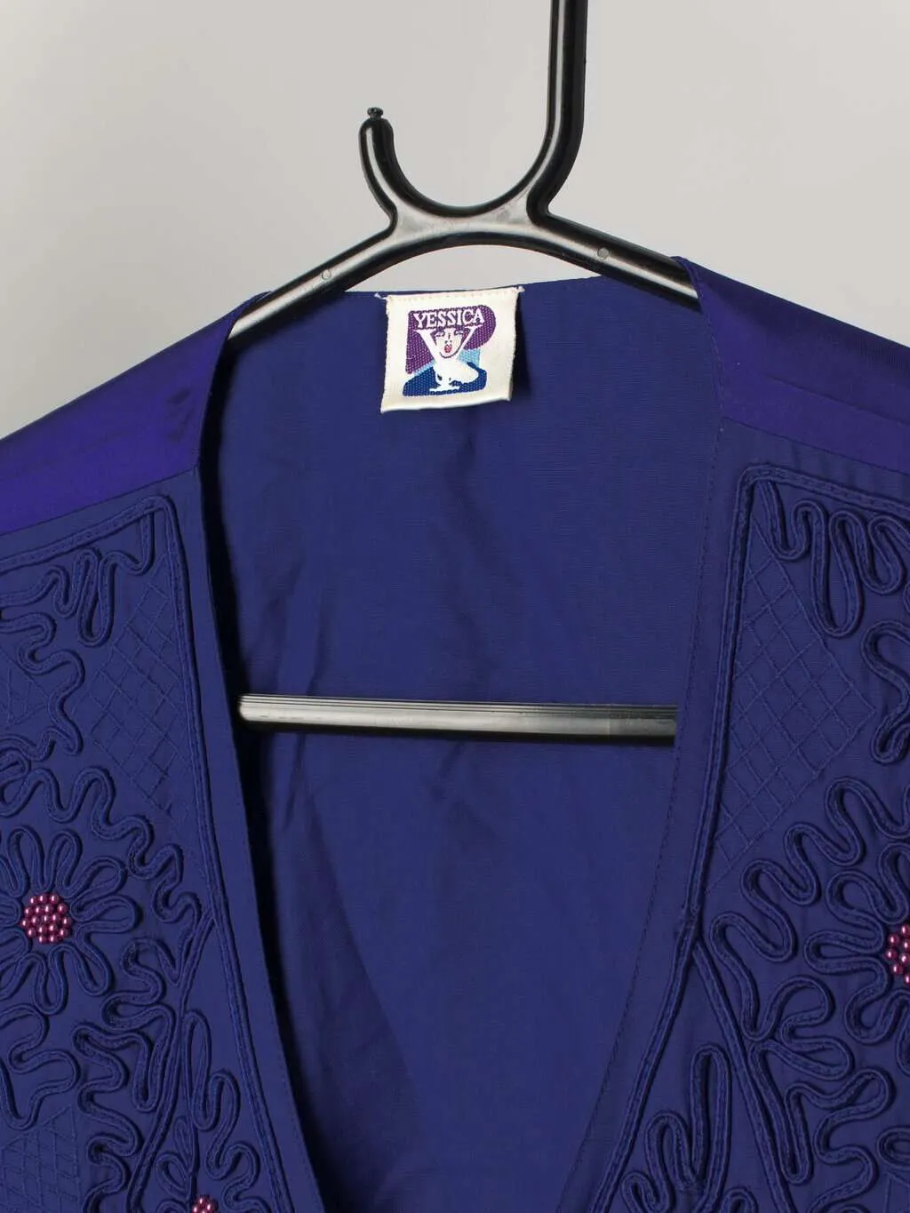 Vintage beaded vest royal blue with abstract floral embroidery – Medium