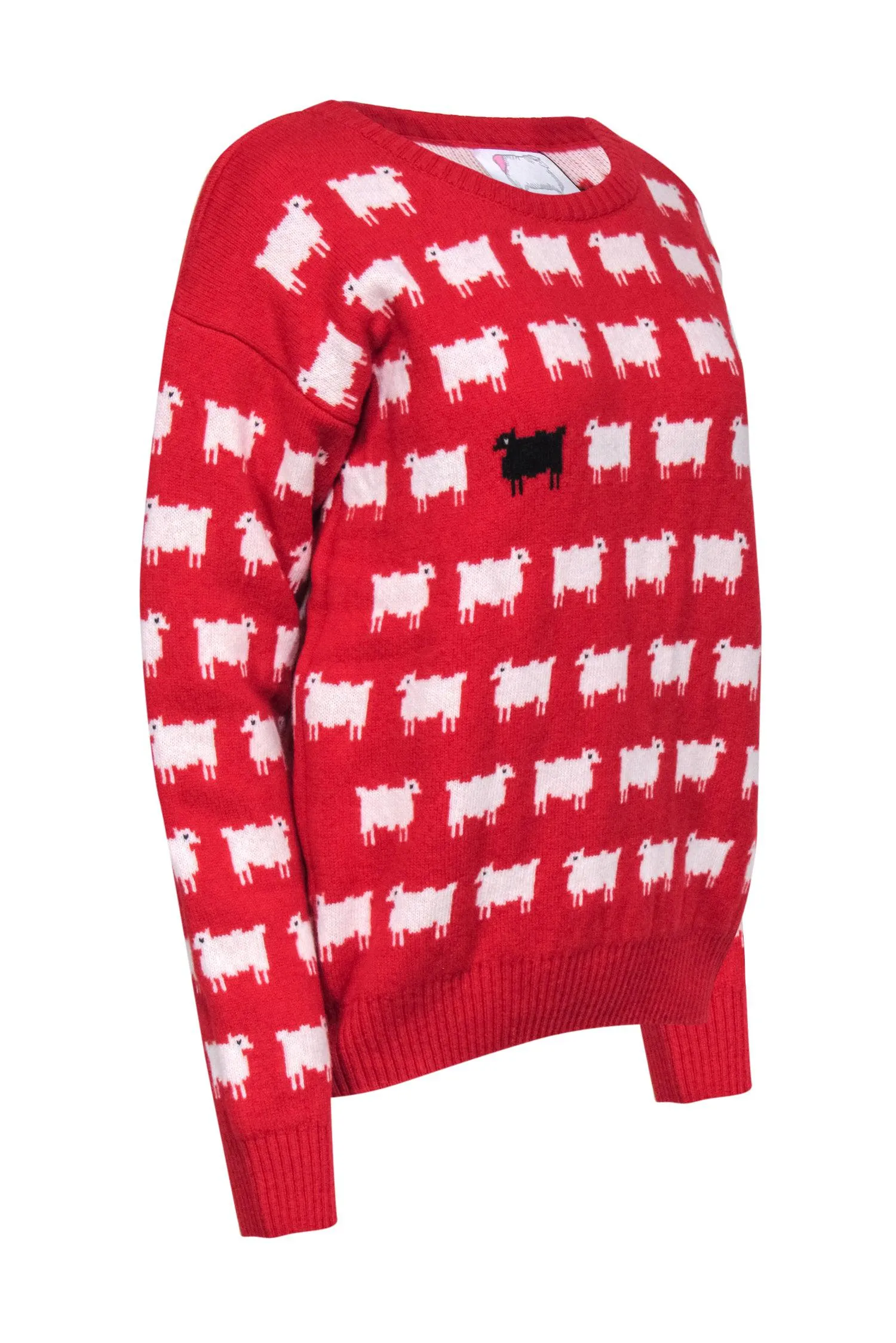 Warm & Wonderful - Red Sheep Print Wool Princess Diana Sweater Sz L